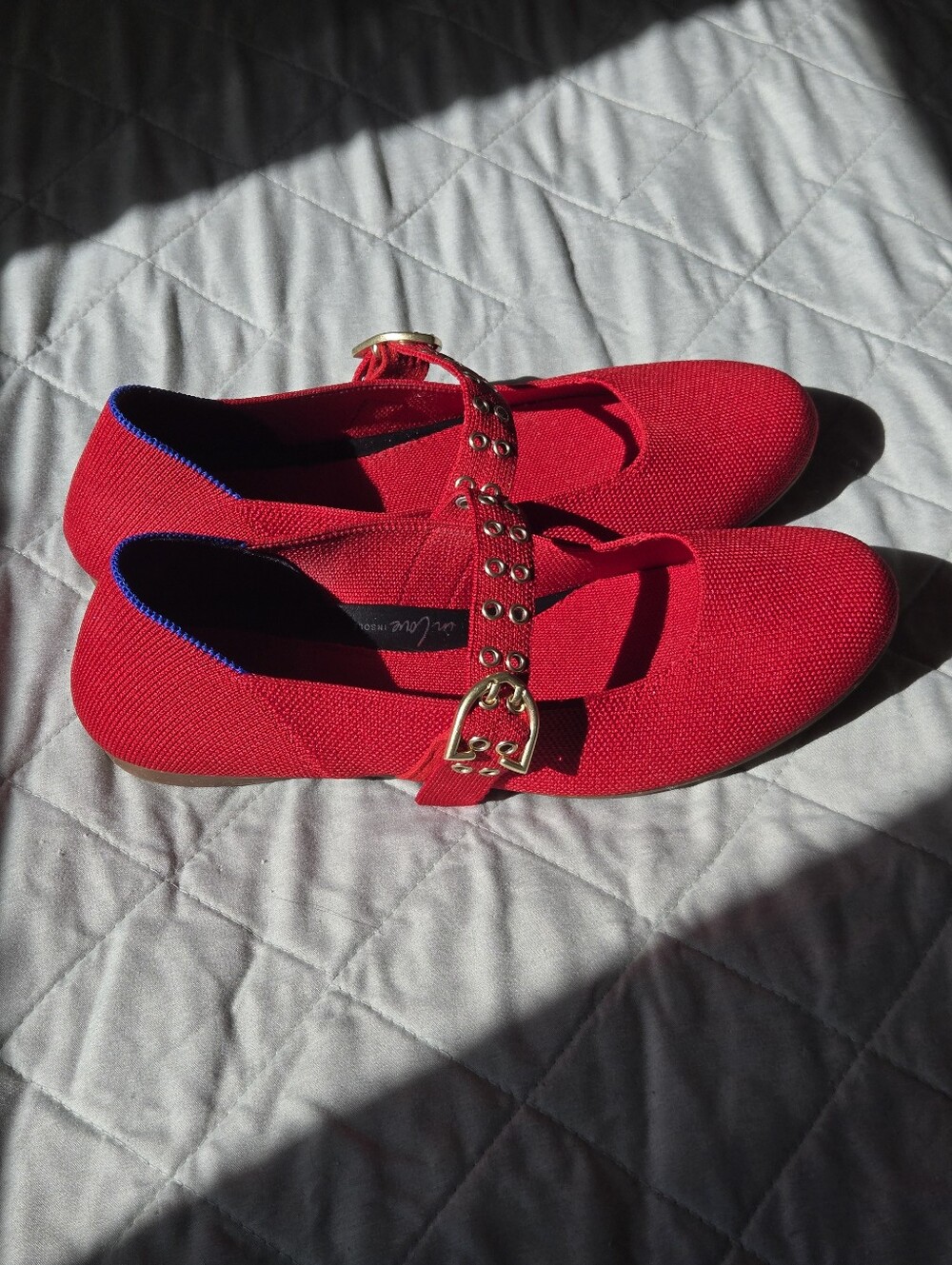 Red Mary Jane Flats with Gold Buckle - Women